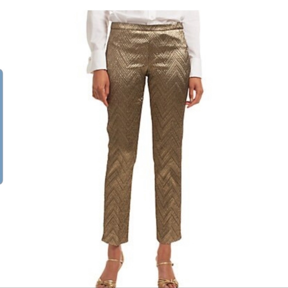 Trina Turk Gold Metallic Chevron Ankle Pants